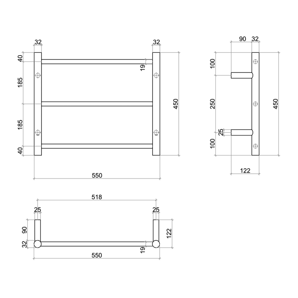 Rounded Thermorail Towel Rail