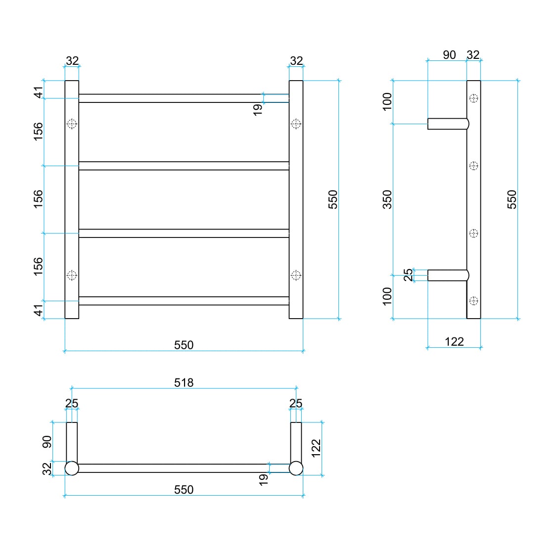 Straight 4 Bar Heated Stainless Steel Towel Rail