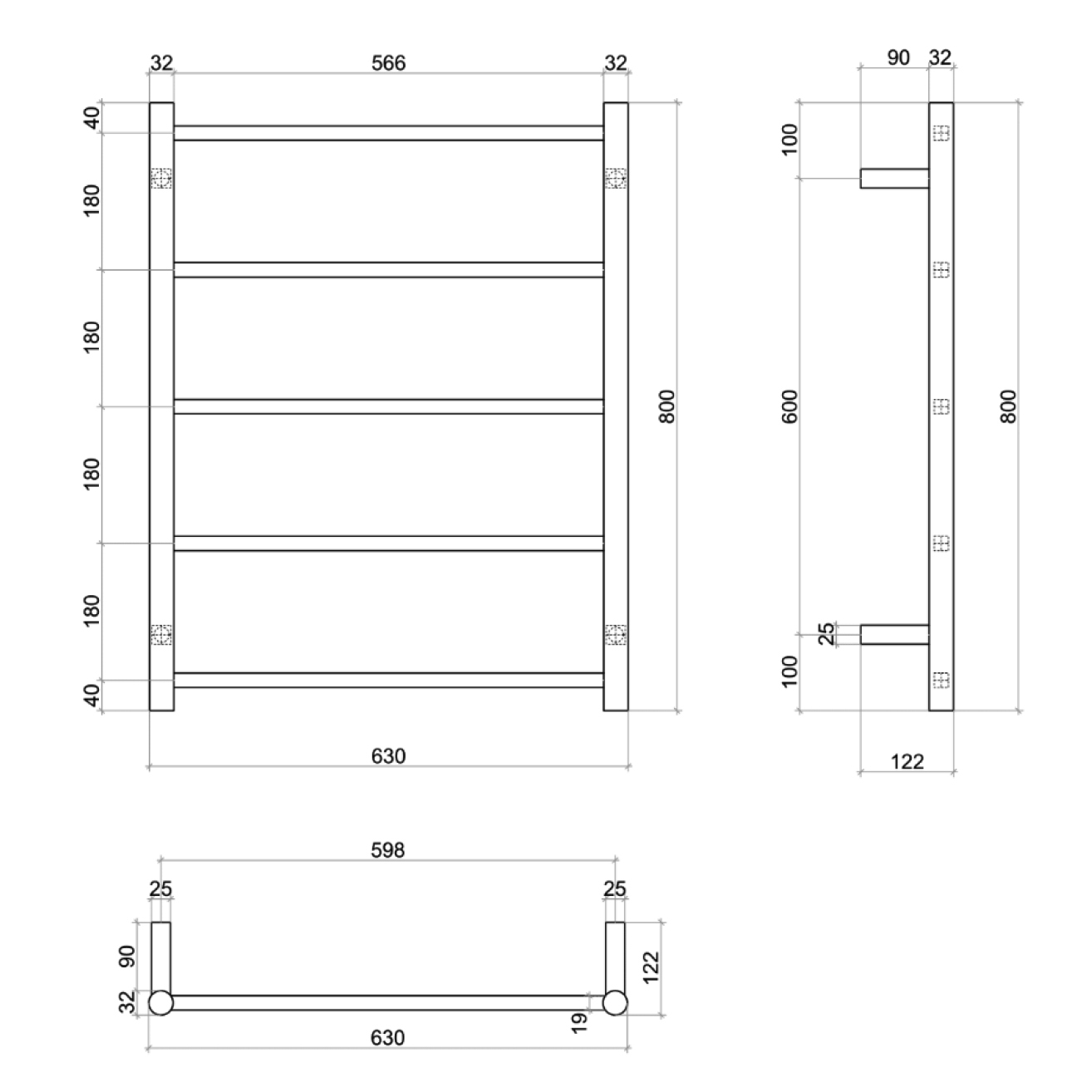 Rounded Matte Black Non-Heated Rail