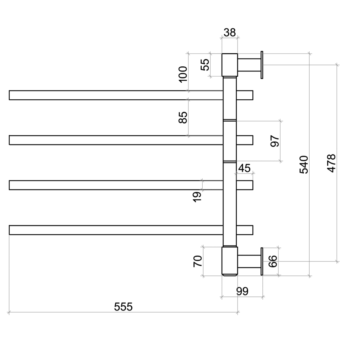 Square 4 Bar Swivel Non-Heated Towel Rail