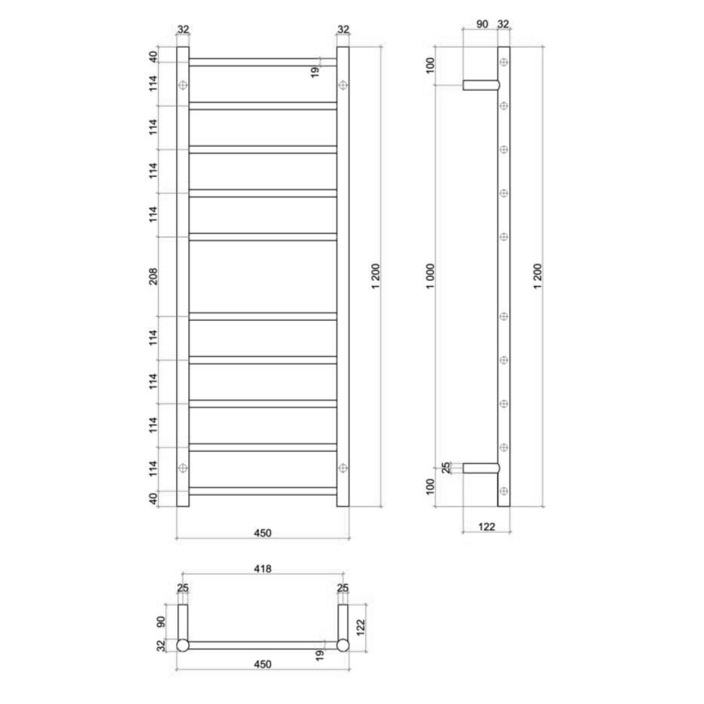 Matte Black 10 Bar Heated Stainless Steel Towel Rail