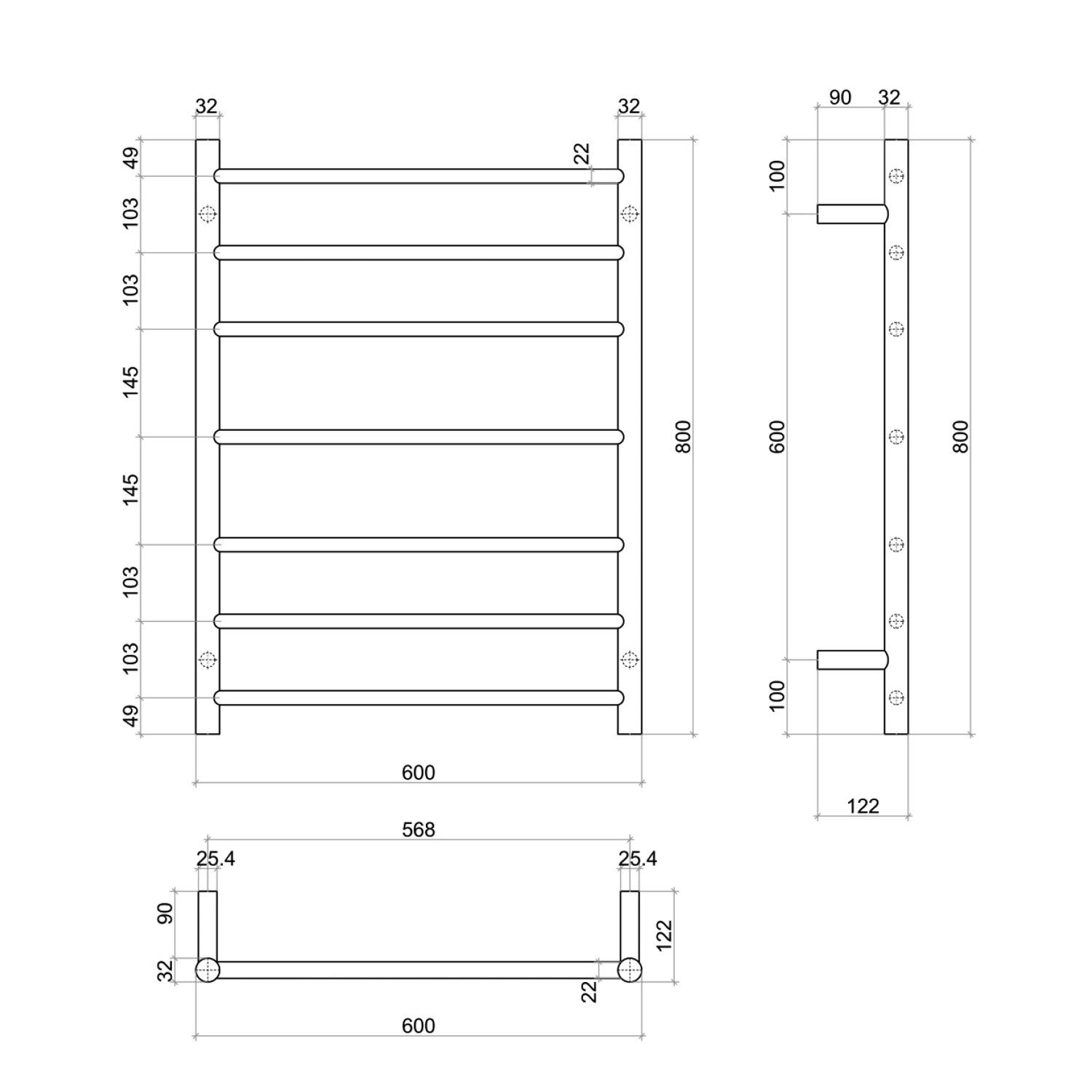 Thermorail 7 Bar Stainless Steel Heated Towel Rail