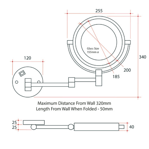 Ablaze 200mm 1 & 8x Magnification Shaving Mirror