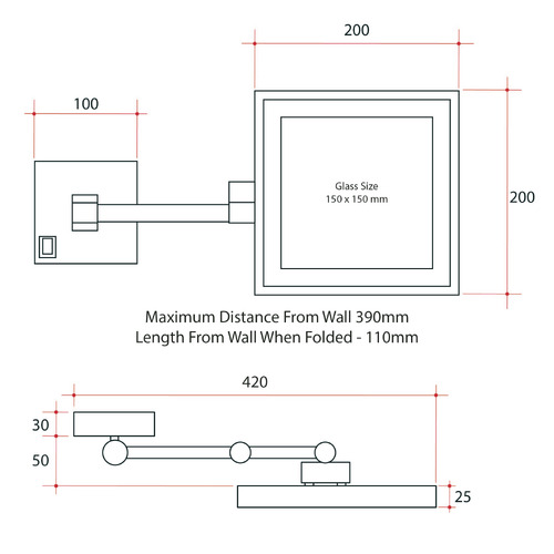 Square Hard Concealed Wiring Mirror