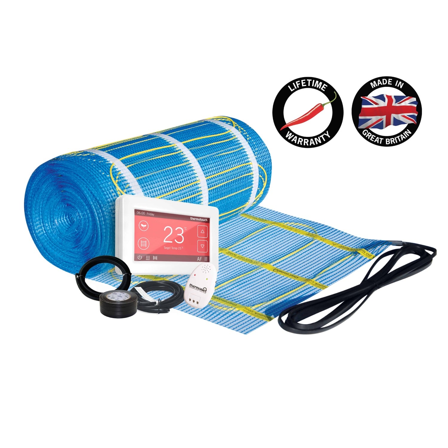 Thermonet 200W/m&sup2; In Screed Self Adhesive Underfloor Heating with White Dual Thermostat