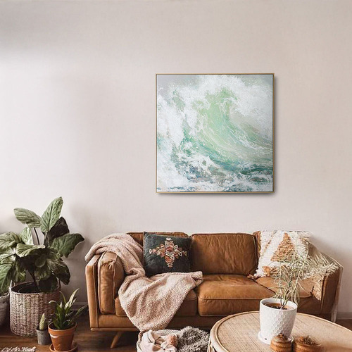Green Waves Framed Canvas Wall Art