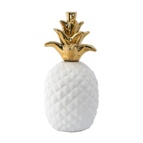 White Pineapple with Gold Crown Ceramic Ornament