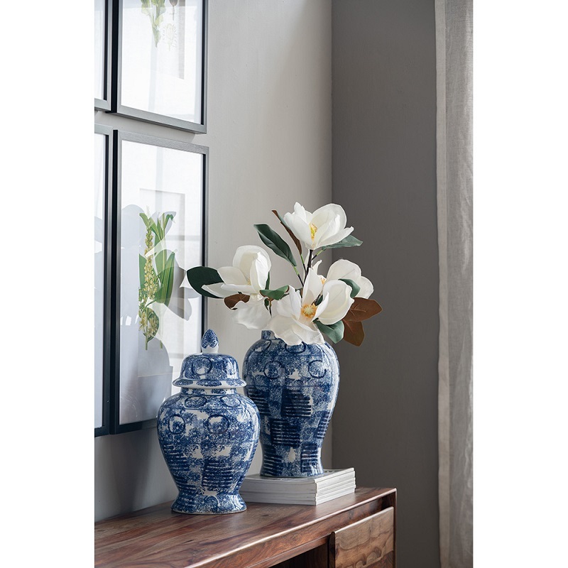 Blue & White Abstract Ginger Jar