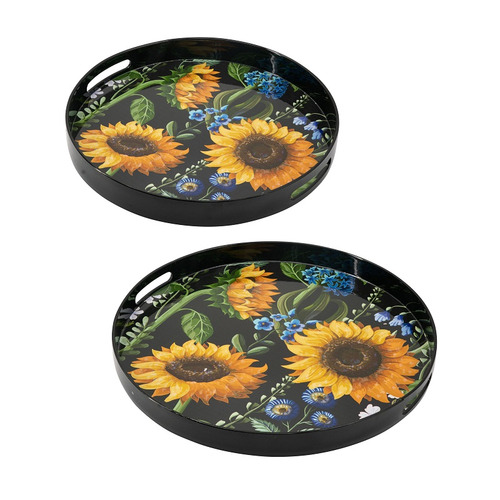 2 Piece Sunflower Round Decorative Trays