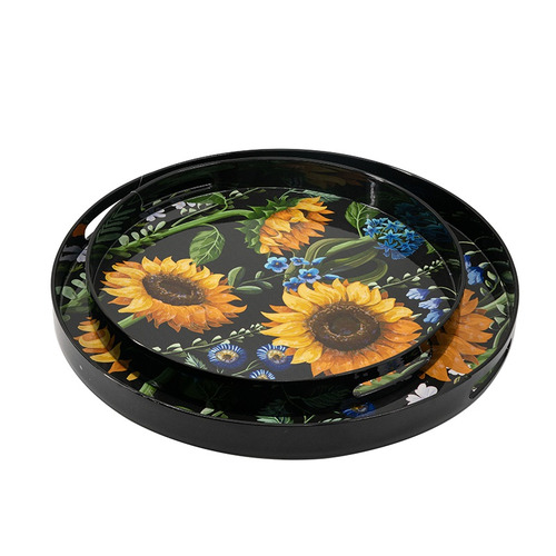 2 Piece Sunflower Round Decorative Trays
