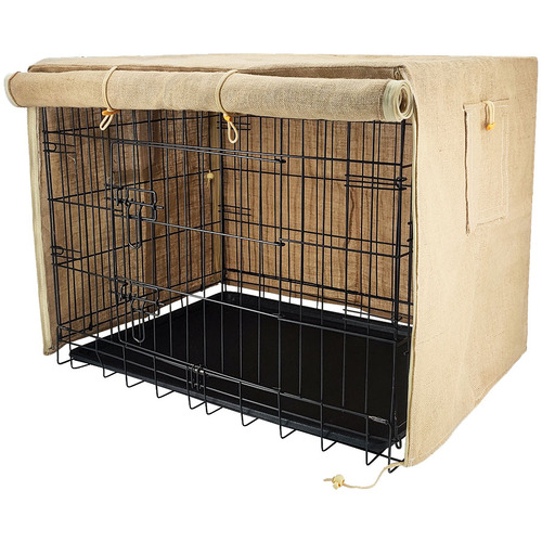 Mackenzie Steel Dog Crate with Jute Cover & Tray