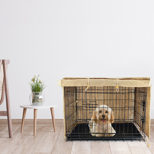 Mackenzie Steel Dog Crate with Jute Cover & Tray