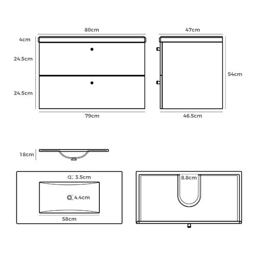 Linos 800mm Wall Mounted Single Vanity with Basin
