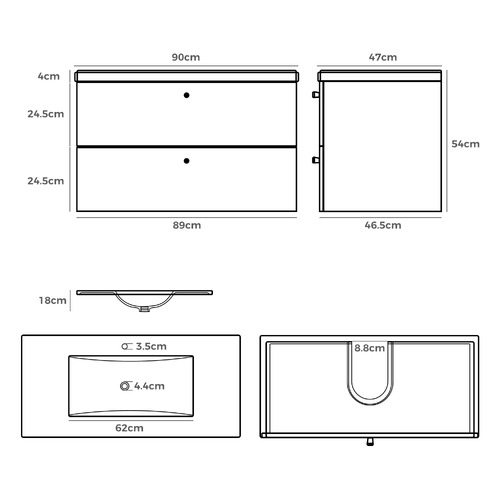 Linos 900mm Wall Mounted Single Vanity with Basin
