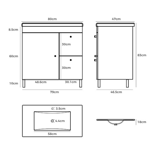 Yuli 800mm Freestanding Single Vanity with Basin