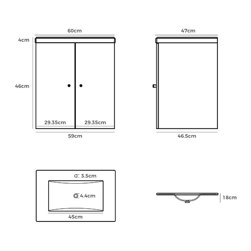 Samson 600mm 2 Door Wall Mounted Vanity with Basin