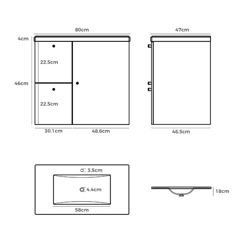 Vesa 800mm Wall Mounted Single Vanity with Basin
