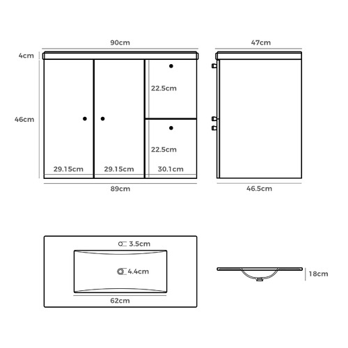 Samson 900mm 2 Door Wall Mounted Vanity with Basin