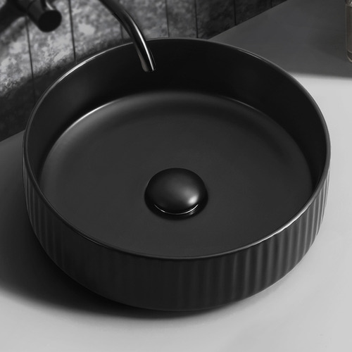 Cove 360mm Matte Black Round Ceramic Above Counter Basin