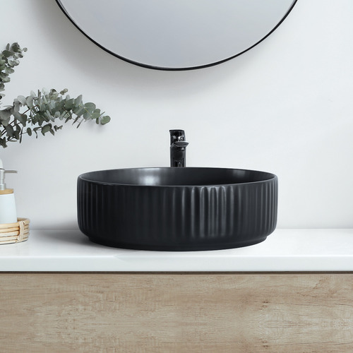Cove 360mm Matte Black Round Ceramic Above Counter Basin