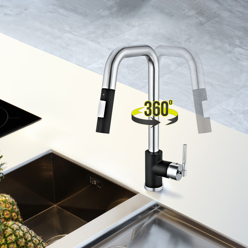 Anita Chrome Square Gooseneck Pull-Out Kitchen Sink Mixer