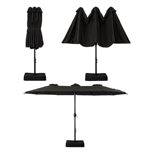 4.6m Hiraiya Solar-Lighted Patio Umbrella with Base