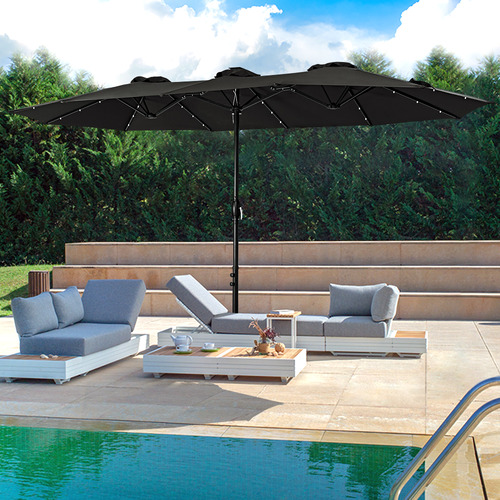 4.6m Hiraiya Solar-Lighted Patio Umbrella with Base