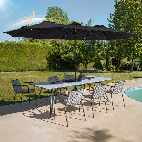 4.6m Hiraiya Solar-Lighted Patio Umbrella with Base
