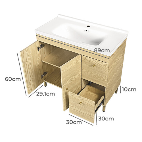 Callum 900mm Oak Freestanding Single Vanity with Ceramic Countertop