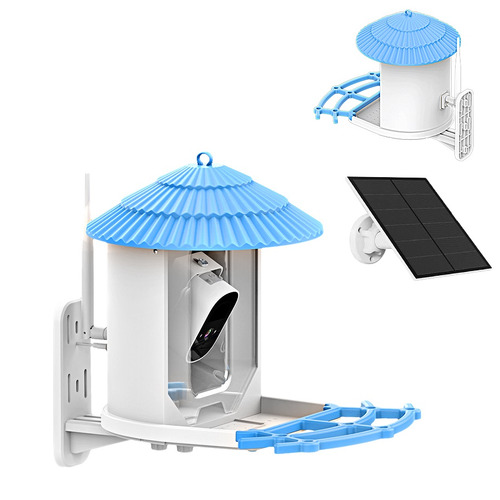 Light Grey & Blue Solar Bird Feeder with Camera