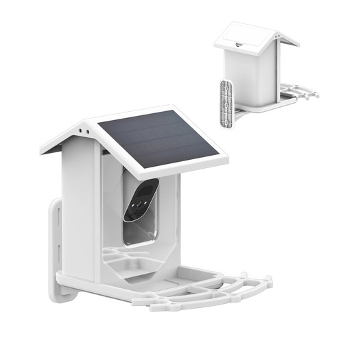 White Solar Bird Feeder with Camera