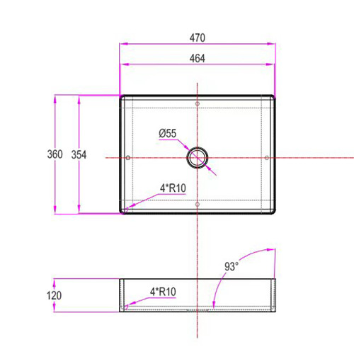 Curtis 470mm Rectangle Stainless Steel Above Counter Basin