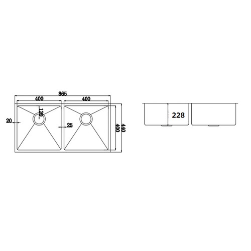 87 x 44cm Round Handmade Double Stainless Steel Kitchen Sink