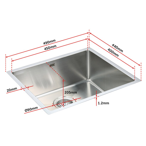 H21cm Rounded Corner Single Kitchen Sink Bowl