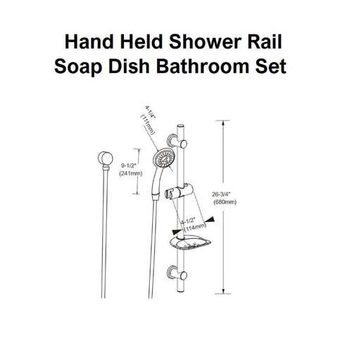 4 Piece Round Hand Held Shower Head & Soap Dish Set