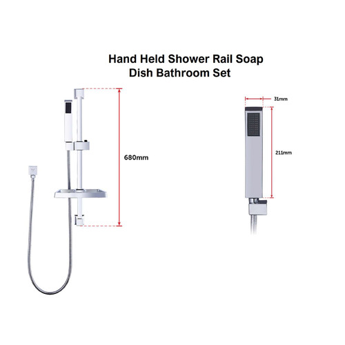 4 Piece Square Hand Held Shower Head & Soap Dish Set Temple & ster