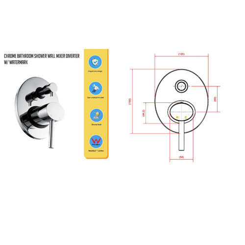 Chrome Oval Shower Wall Mixer with Diverter