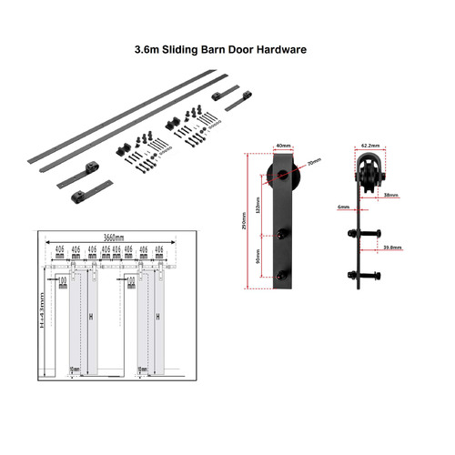 360cm Sliding Barn Door Hardware Kit