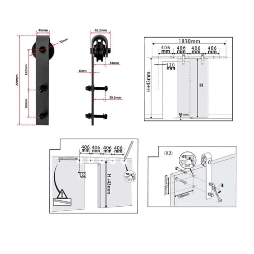 180cm Sliding Barn Door Hardware Kit