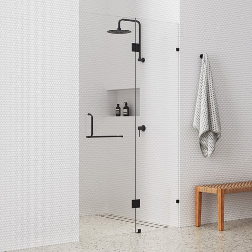 Black Prime Glass Shower Screen with Round Handle