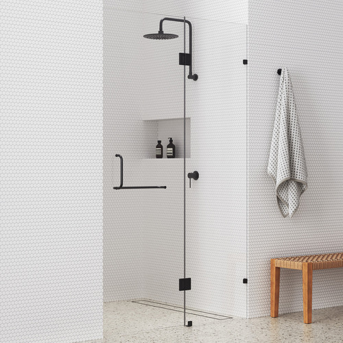 Black Prime Glass Shower Screen with Round Handle
