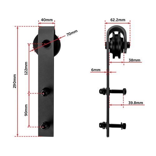 Black 200cm Sliding Barn Door Hardware Kit
