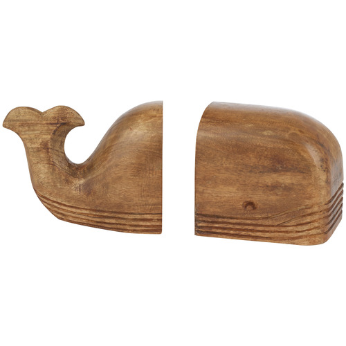 2 Piece Whale Mango Wood Bookend Set