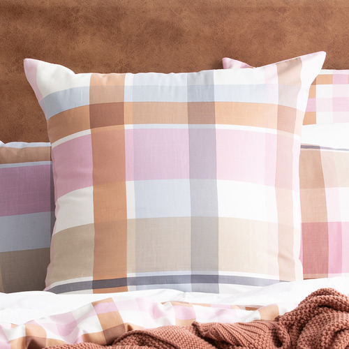 Pink Checkered Nellisa Cotton European Pillowcase