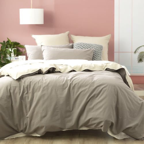 Charcoal Essentials Vintage Stonewashed Reversible Quilt Cover Set