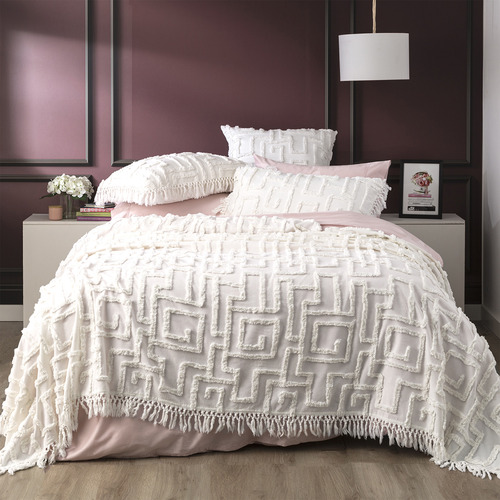 White Riley Vintage Washed Tufted Cotton Bed Cover Set