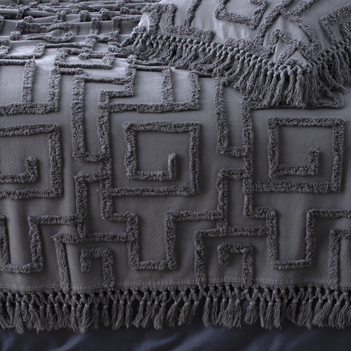 Slate Riley Vintage Washed Tufted Cotton Bed Cover Set