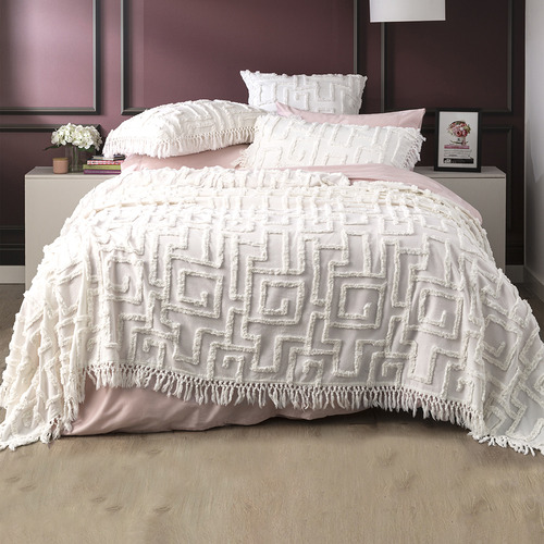 White Riley Vintage Washed Tufted Cotton Bed Cover Set