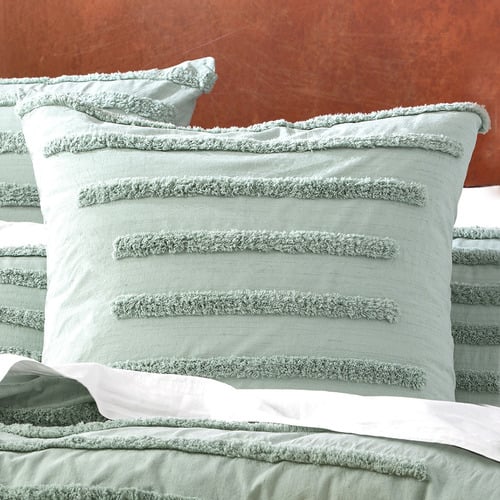 Chenille Wave 100% Cotton Vintage Washed Aqua Tufted European Pillowcase by Cloud Linen main image 0
