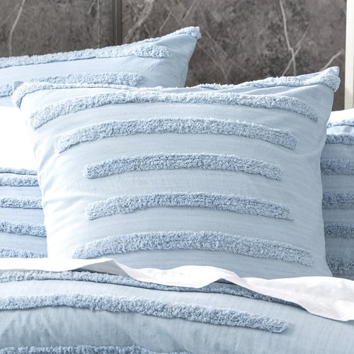 Chenille Wave 100% Cotton Vintage Washed White Tufted European Pillowcase by Cloud Linen main image 1